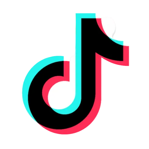 TikTok logo with black, red, and blue design on a white background