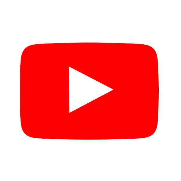 YouTube logo with a red rectangle and white play button in the center on a white background