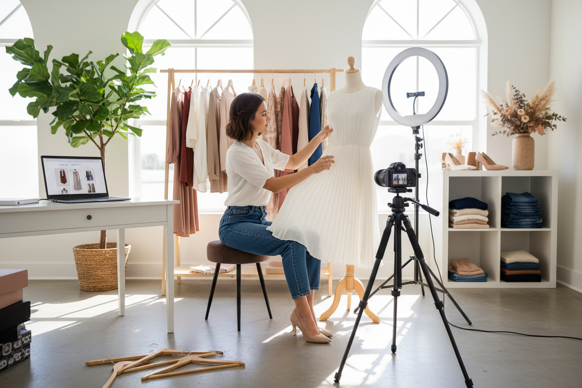 image of blogger selling clothing for online business